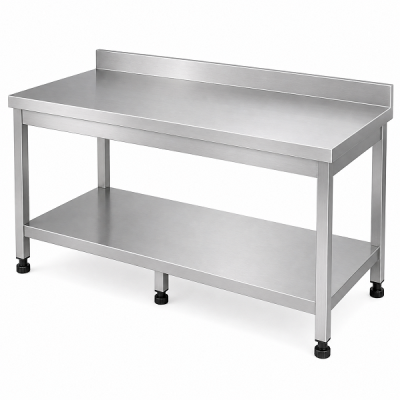 Custom-Fabricated Stainless Steel Open-Type Work Table with Three-Side Splash