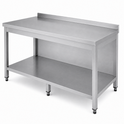 Custom-Fabricated Stainless Steel Open-Type Work Table with Full Back Closing and Backsplash