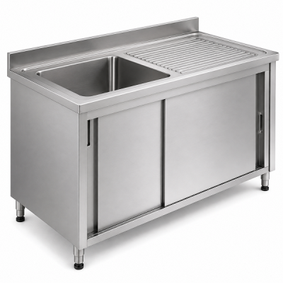 ingle-Bowl Sink Cabinet with Sliding Doors and Right-Hand Drainer (1,200 × 700 × 900 mm)