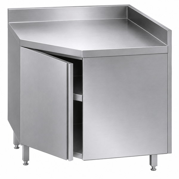 Stainless Steel Corner Base Cabinet with Sound-Deadened Worktop and Backsplash
