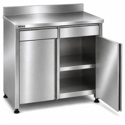 Stainless Steel Base Cabinet with Sound-Deadened Worktop, Two Drawers, and Hinged Doors