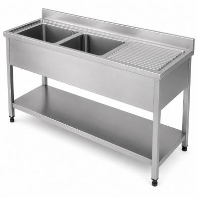Double-Bowl Sink Unit with Right-Hand Drainer AISI 201 (1,800 × 700 × 900 mm)