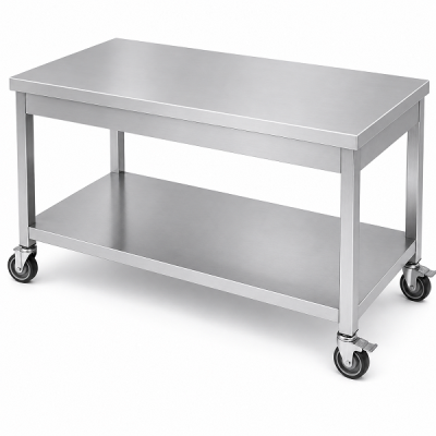 Custom-Fabricated Stainless Steel Mobile Open-Type Work Table