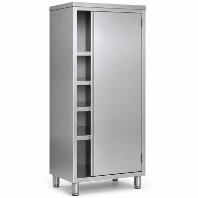 Custom-Fabricated Stainless Steel Upright Cabinet with Hinged Door