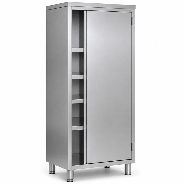 Custom-Fabricated Stainless Steel Upright Cabinet with Hinged Door