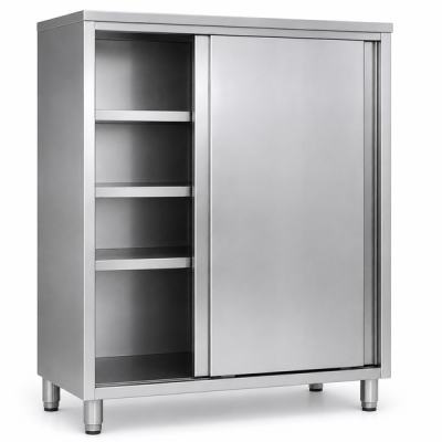 Custom-Fabricated Stainless Steel Upright Cabinet with Sliding Doors