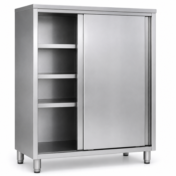 Custom-Fabricated Stainless Steel Upright Cabinet with Sliding Doors