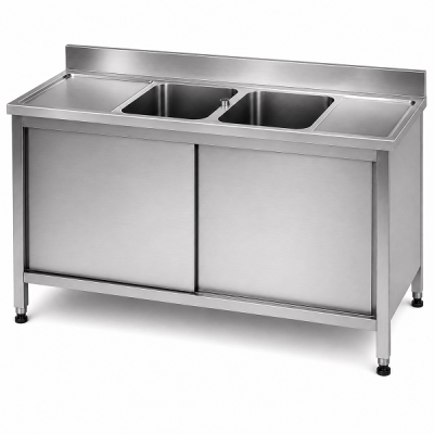 Double-Bowl Sink Unit with Two-Side Drainers and Italian AISI 304 Ready-Made Top (2000 × 700 × 900 mm)
