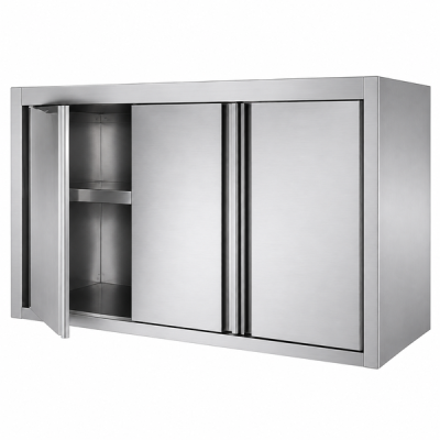 Custom-Fabricated Stainless Steel Wall Cabinet with Three Hinged Doors